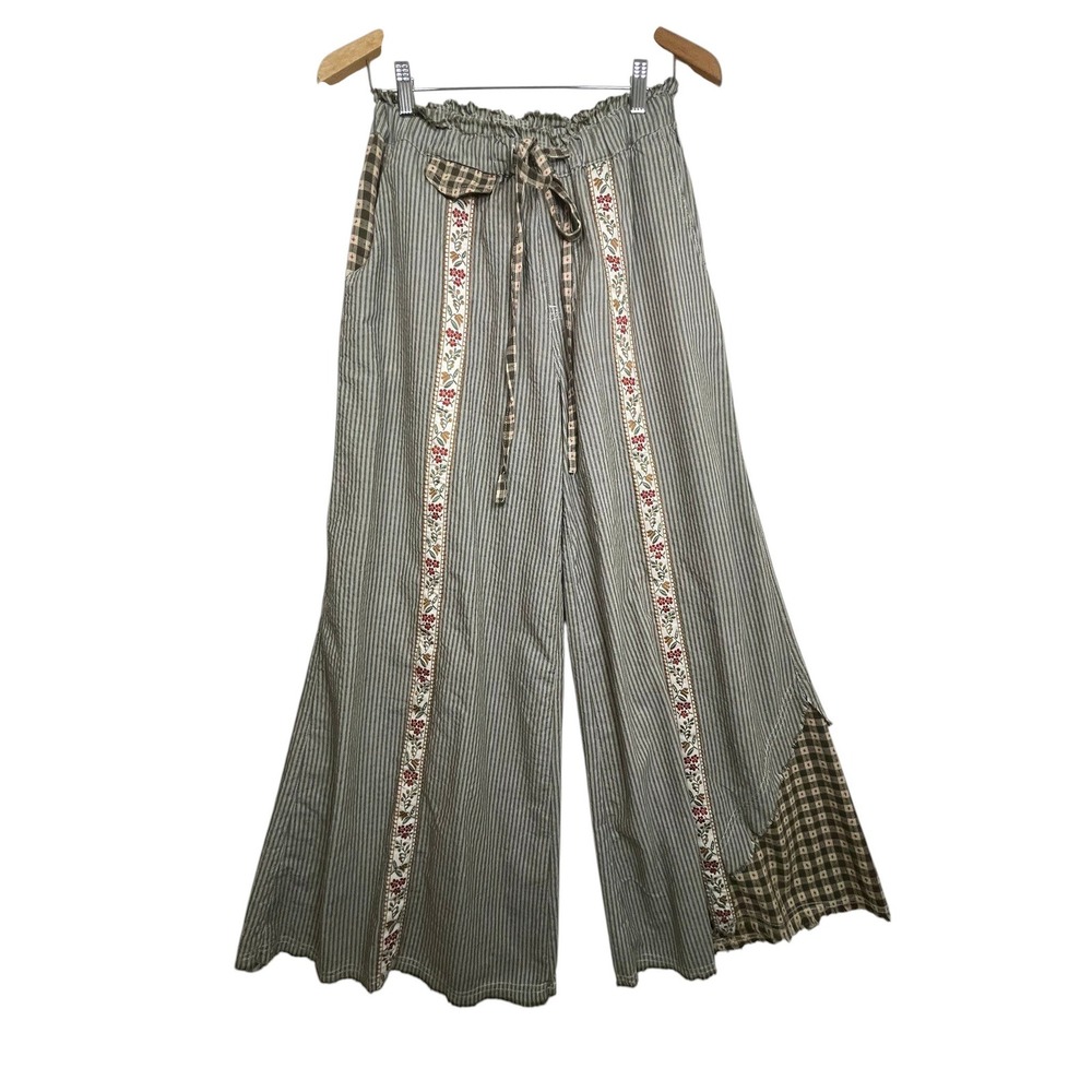 POL Size Small Wide Leg Patchwork Pants Cottagecore Boho Artsy Paperbag Waist